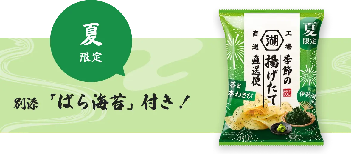 湖池屋 季節の揚げたて直送便（工場直送便）ポテトチップス 夏限定 海苔と本わさび