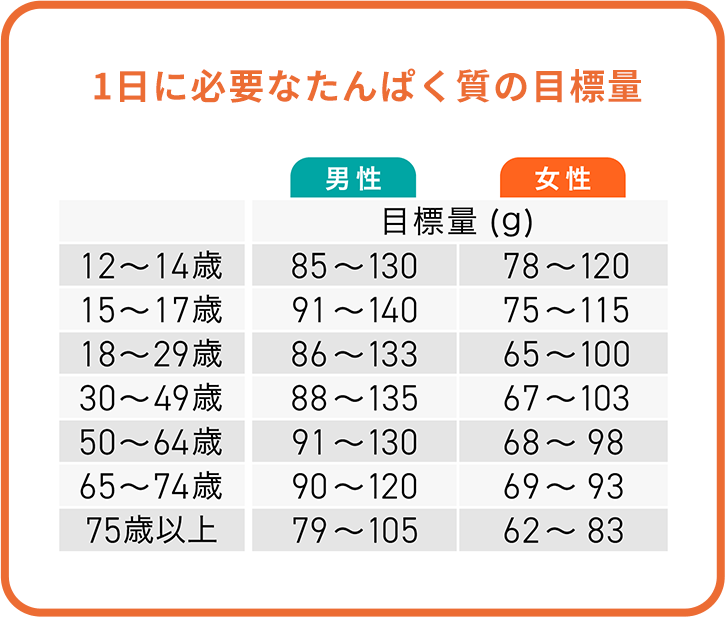 1日に必要なたんぱく質の目標量グラフ